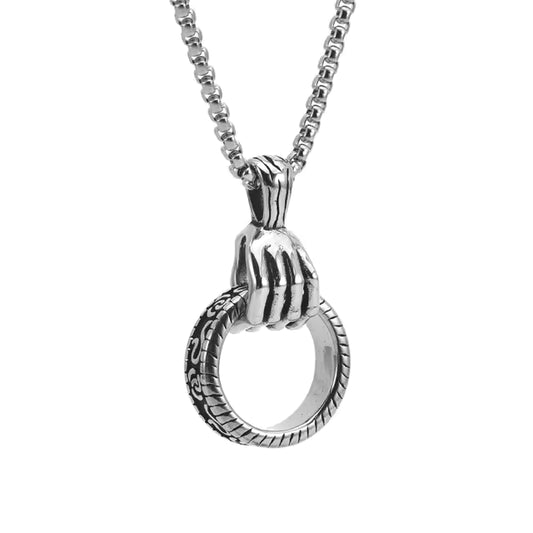 Men's Stainless Steel Skull Hand Ring Pendant Necklace Silver/Gold Plated Punk Skull Head with Chain Gift Jewelry for Boys