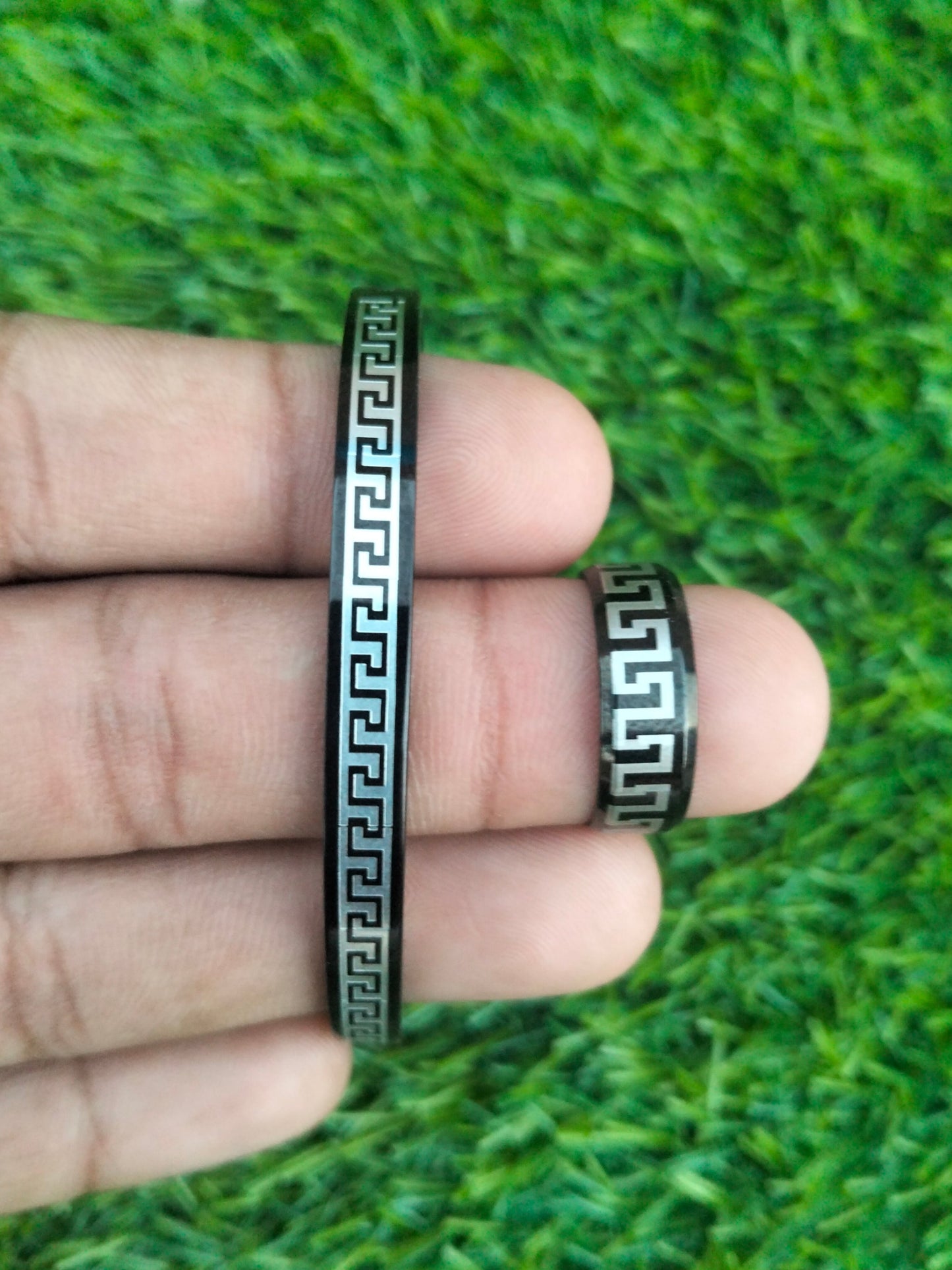 Black Versace Design Bracelet and Ring For Men's