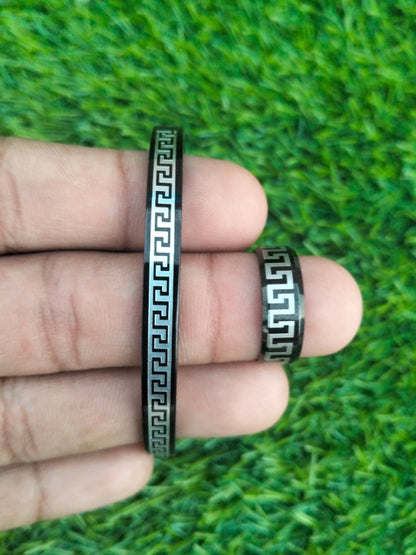 Black Versace Design Bracelet and Ring For Men's