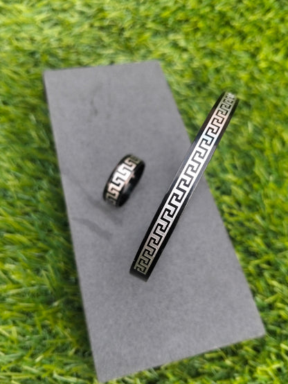 Black Versace Design Bracelet and Ring For Men's