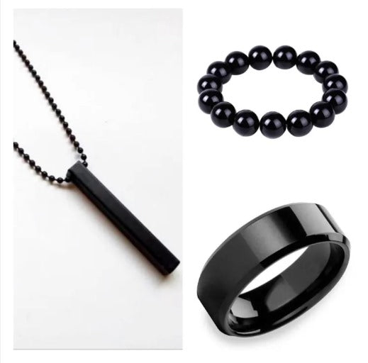 COLLECTION PACK OF 3 NECKLACE BAR BRACELET , ROUNG RING FOR BOYS GIRLS